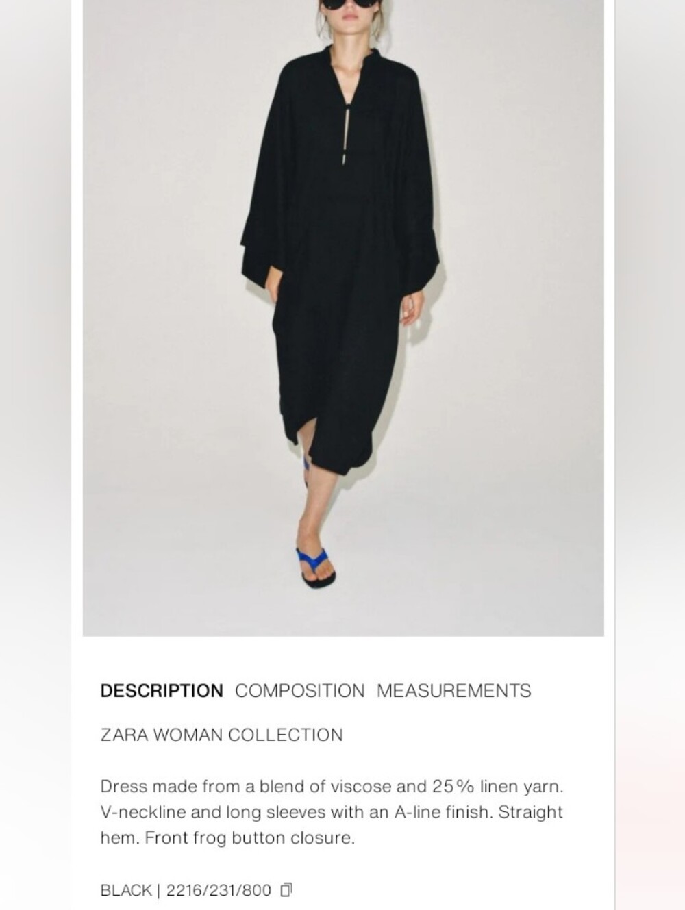 Zara Zw Collec Linen Frog Button Midi Caftan Tunic Voluminous Sleeves Dress - Picture 7 of 11